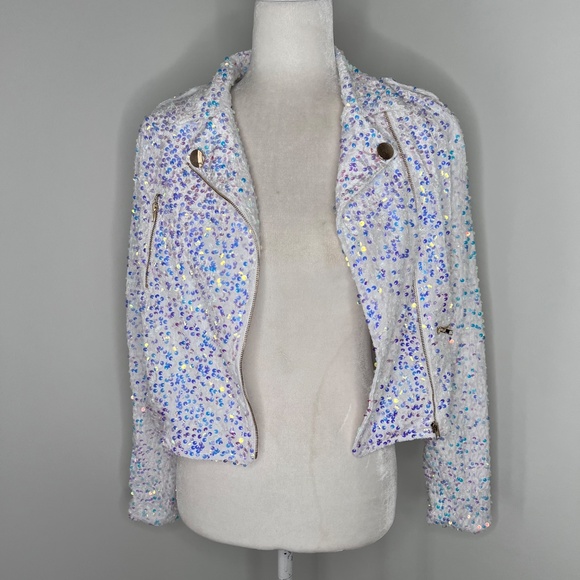 NWT Southern Fried Chics Goodbye Earl White Sequin Moto Jacket M - Picture 3 of 8